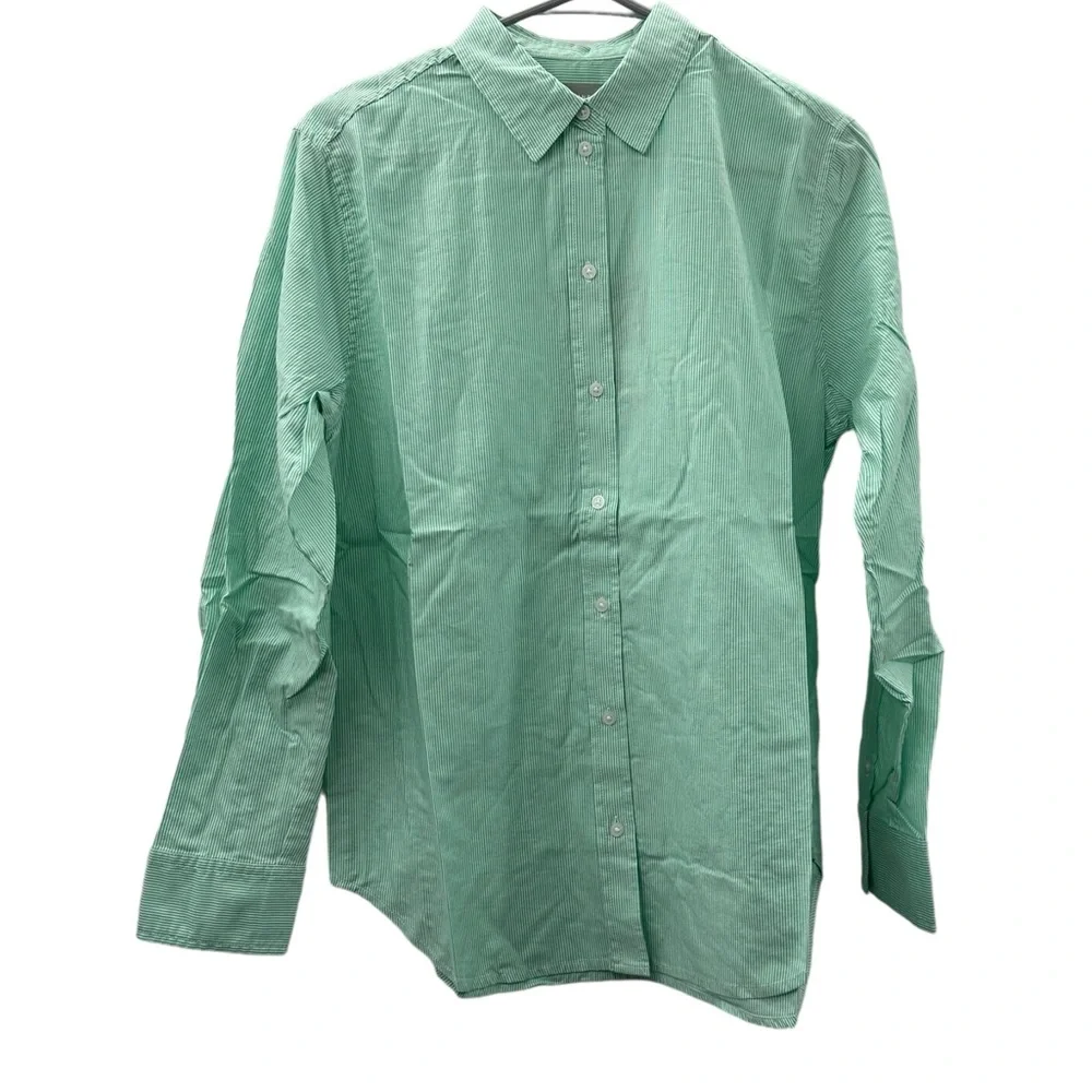 Everlane The Silky Cotton Relaxed Long Sleeve Button Down Shirt in Mint Green - Picture 1 of 5